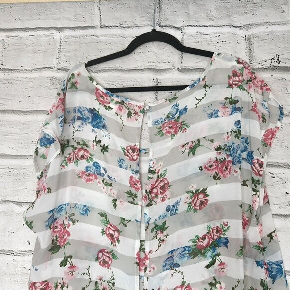 Torrid Sheer Floral Tunic Blouse Sz 1 Cut Out Back Womens Multicolor Sleeveless - Picture 5 of 10